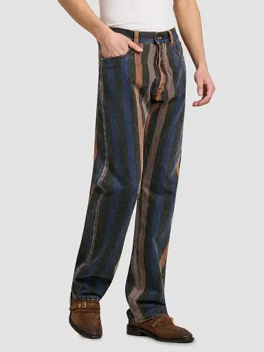 Versace Men's Striped Cotton Straight-Leg Jeans | Thumbnail 4 Versace Men's Striped Cotton Straight-Leg Jeans | Thumbnail 4