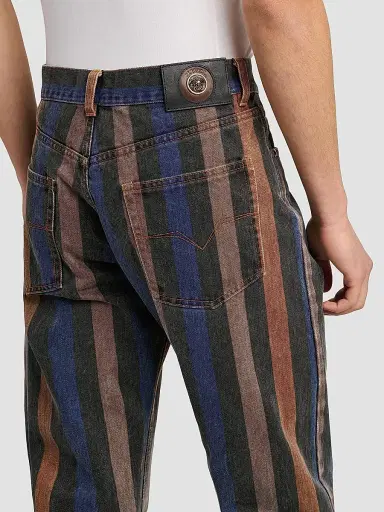 Versace Men's Striped Cotton Straight-Leg Jeans | Thumbnail 6 Versace Men's Striped Cotton Straight-Leg Jeans | Thumbnail 6