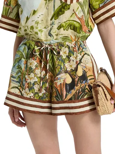 ALÉMAIS Women's Toucan Tango Tropical Print Linen Shorts | Thumbnail 3 ALÉMAIS Women's Toucan Tango Tropical Print Linen Shorts | Thumbnail 3