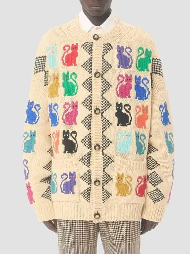 Valentino Men's Wool Cardigan With Le Chat De La Maison Jacquard Pattern | Thumbnail 2 Valentino Men's Wool Cardigan With Le Chat De La Maison Jacquard Pattern | Thumbnail 2