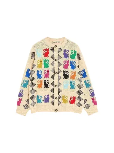 Valentino Men's Wool Cardigan With Le Chat De La Maison Jacquard Pattern | Thumbnail 1 Valentino Men's Wool Cardigan With Le Chat De La Maison Jacquard Pattern | Thumbnail 1