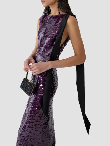 Carolina Herrera Women's Sequined Bow-Shoulder Sheath Gown | Thumbnail 4 Carolina Herrera Women's Sequined Bow-Shoulder Sheath Gown | Thumbnail 4