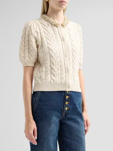 Ulla Johnson Women's Olivia Cable-Knit Merino Wool-Cashmere Cardigan | Thumbnail 4 Ulla Johnson Women's Olivia Cable-Knit Merino Wool-Cashmere Cardigan | Thumbnail 4
