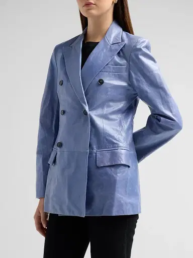 Frame Women's The Leather Boulevard Double-Breasted Blazer | Thumbnail 4 Frame Women's The Leather Boulevard Double-Breasted Blazer | Thumbnail 4
