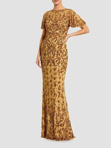 Mac Duggal Women's Embellished Flutter-Sleeve Column Gown | Thumbnail 2 Mac Duggal Women's Embellished Flutter-Sleeve Column Gown | Thumbnail 2