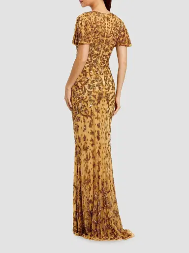Mac Duggal Women's Embellished Flutter-Sleeve Column Gown | Thumbnail 3 Mac Duggal Women's Embellished Flutter-Sleeve Column Gown | Thumbnail 3