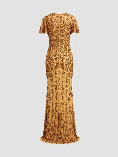 Mac Duggal Women's Embellished Flutter-Sleeve Column Gown | Thumbnail 5 Mac Duggal Women's Embellished Flutter-Sleeve Column Gown | Thumbnail 5