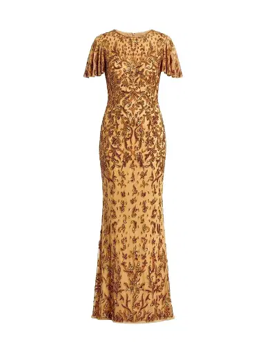 Mac Duggal Women's Embellished Flutter-Sleeve Column Gown | Thumbnail 1 Mac Duggal Women's Embellished Flutter-Sleeve Column Gown | Thumbnail 1