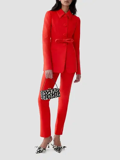 Carolina Herrera Women's Collared Stretch-Wool Tie-Waist Jacket | Thumbnail 2 Carolina Herrera Women's Collared Stretch-Wool Tie-Waist Jacket | Thumbnail 2
