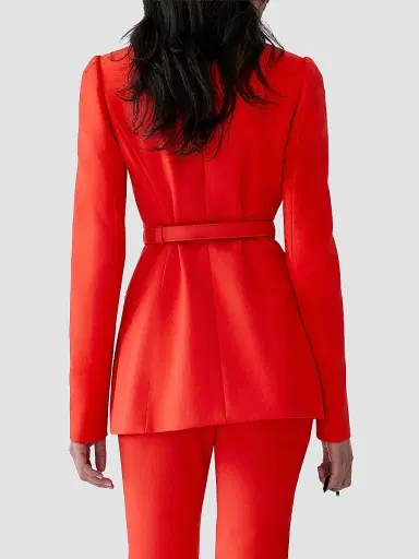 Carolina Herrera Women's Collared Stretch-Wool Tie-Waist Jacket | Thumbnail 3 Carolina Herrera Women's Collared Stretch-Wool Tie-Waist Jacket | Thumbnail 3
