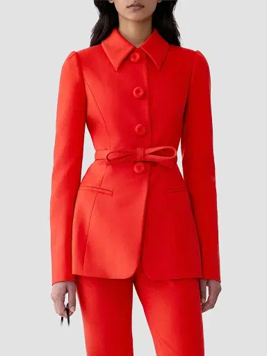 Carolina Herrera Women's Collared Stretch-Wool Tie-Waist Jacket | Thumbnail 4 Carolina Herrera Women's Collared Stretch-Wool Tie-Waist Jacket | Thumbnail 4