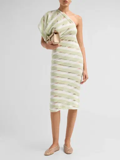 Stella McCartney Women's EXCLUSIVE. One-Shoulder Layered Sheer Striped Knit Midi Dress | Thumbnail 2 Stella McCartney Women's EXCLUSIVE. One-Shoulder Layered Sheer Striped Knit Midi Dress | Thumbnail 2