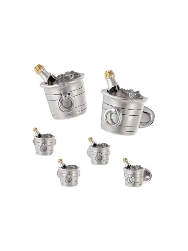 Jan Leslie Men's 6-Piece Sterling Silver Champagne Bucket Cufflink & Shirt Stud Set | Thumbnail 1 Jan Leslie Men's 6-Piece Sterling Silver Champagne Bucket Cufflink & Shirt Stud Set | Thumbnail 1