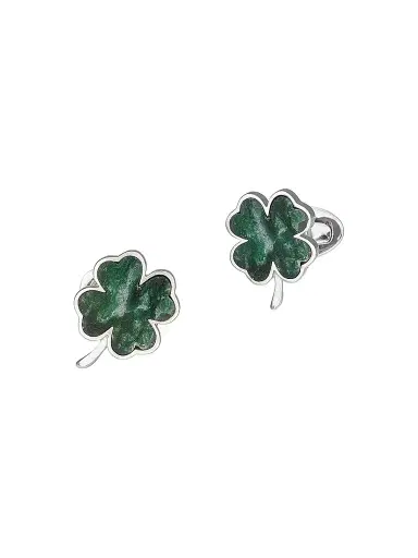 Jan Leslie Men's Four-Leaf Clover Green Onyx & Rhodium-Plated Cufflinks | Thumbnail 1 Jan Leslie Men's Four-Leaf Clover Green Onyx & Rhodium-Plated Cufflinks | Thumbnail 1