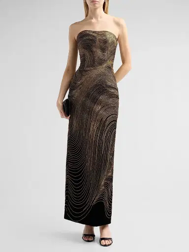 Oscar de la Renta Women's Bugle Waves Embroidered Strapless Cocktail Dress | Thumbnail 2 Oscar de la Renta Women's Bugle Waves Embroidered Strapless Cocktail Dress | Thumbnail 2