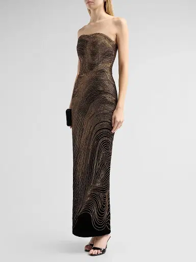 Oscar de la Renta Women's Bugle Waves Embroidered Strapless Cocktail Dress | Thumbnail 4 Oscar de la Renta Women's Bugle Waves Embroidered Strapless Cocktail Dress | Thumbnail 4