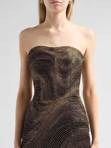 Oscar de la Renta Women's Bugle Waves Embroidered Strapless Cocktail Dress | Thumbnail 5 Oscar de la Renta Women's Bugle Waves Embroidered Strapless Cocktail Dress | Thumbnail 5