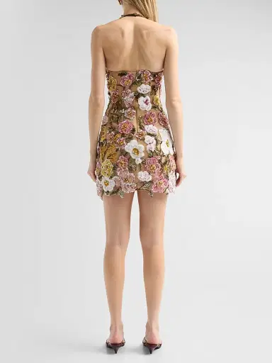 Oscar de la Renta Women's Floral-Embroidered Halter Cocktail Dress | Thumbnail 3 Oscar de la Renta Women's Floral-Embroidered Halter Cocktail Dress | Thumbnail 3