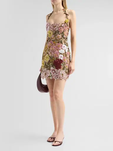 Oscar de la Renta Women's Floral-Embroidered Halter Cocktail Dress | Thumbnail 4 Oscar de la Renta Women's Floral-Embroidered Halter Cocktail Dress | Thumbnail 4
