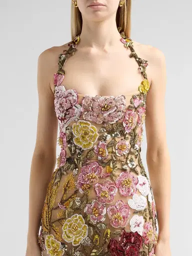 Oscar de la Renta Women's Floral-Embroidered Halter Cocktail Dress | Thumbnail 5 Oscar de la Renta Women's Floral-Embroidered Halter Cocktail Dress | Thumbnail 5