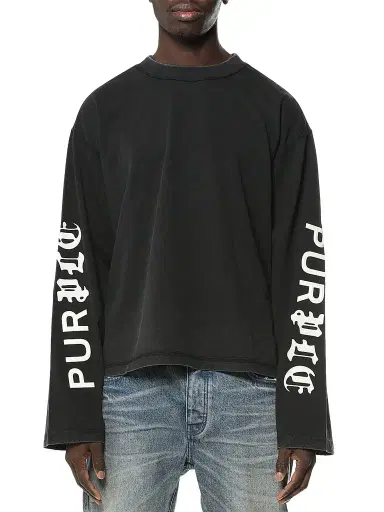 Purple Brand Men's Logo Cotton Crop Long-Sleeve T-Shirt | Thumbnail 1 Purple Brand Men's Logo Cotton Crop Long-Sleeve T-Shirt | Thumbnail 1