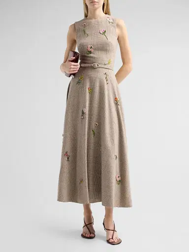 Oscar de la Renta Women's Glen Check Wool-Silk-Cashmere Day Dress | Thumbnail 2 Oscar de la Renta Women's Glen Check Wool-Silk-Cashmere Day Dress | Thumbnail 2