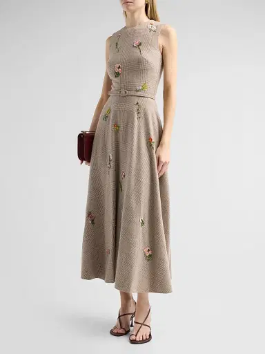 Oscar de la Renta Women's Glen Check Wool-Silk-Cashmere Day Dress | Thumbnail 4 Oscar de la Renta Women's Glen Check Wool-Silk-Cashmere Day Dress | Thumbnail 4