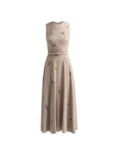 Oscar de la Renta Women's Glen Check Wool-Silk-Cashmere Day Dress | Thumbnail 1 Oscar de la Renta Women's Glen Check Wool-Silk-Cashmere Day Dress | Thumbnail 1