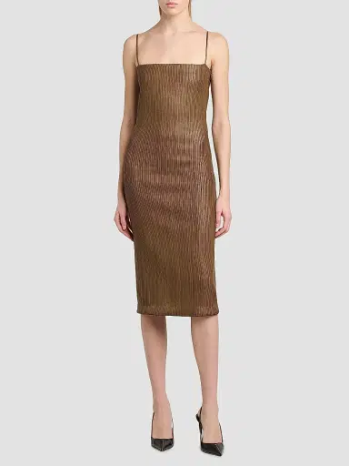 Tom Ford Women's Pleated Leather Sheath Midi Dress | Thumbnail 2 Tom Ford Women's Pleated Leather Sheath Midi Dress | Thumbnail 2