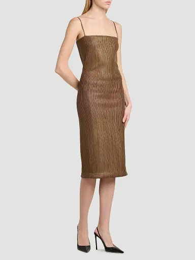 Tom Ford Women's Pleated Leather Sheath Midi Dress | Thumbnail 3 Tom Ford Women's Pleated Leather Sheath Midi Dress | Thumbnail 3