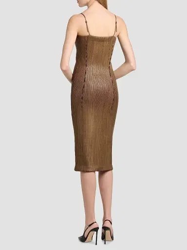 Tom Ford Women's Pleated Leather Sheath Midi Dress | Thumbnail 4 Tom Ford Women's Pleated Leather Sheath Midi Dress | Thumbnail 4
