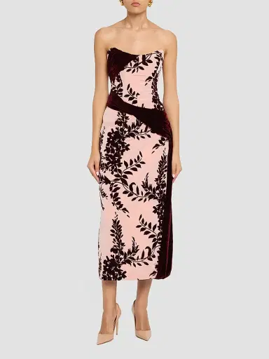 Lela Rose Women's Flocked Taffeta Velvet-Draped Midi Dress | Thumbnail 2 Lela Rose Women's Flocked Taffeta Velvet-Draped Midi Dress | Thumbnail 2