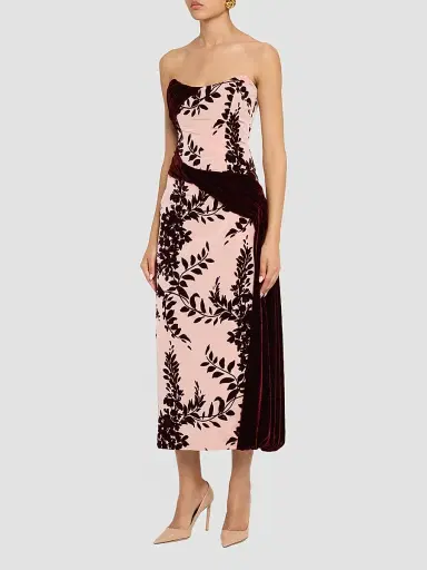 Lela Rose Women's Flocked Taffeta Velvet-Draped Midi Dress | Thumbnail 4 Lela Rose Women's Flocked Taffeta Velvet-Draped Midi Dress | Thumbnail 4
