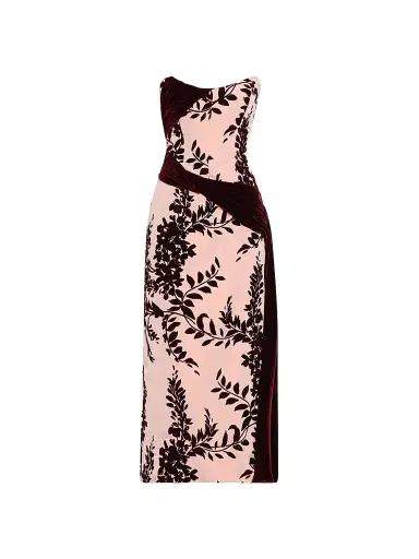 Lela Rose Women's Flocked Taffeta Velvet-Draped Midi Dress | Thumbnail 1 Lela Rose Women's Flocked Taffeta Velvet-Draped Midi Dress | Thumbnail 1