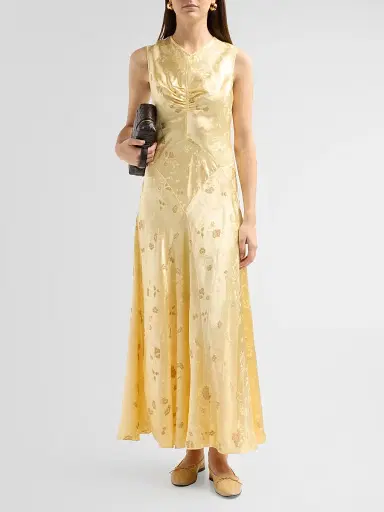 DÔEN Women's Ginette Ruched Floral Jacquard Maxi Dress | Thumbnail 2 DÔEN Women's Ginette Ruched Floral Jacquard Maxi Dress | Thumbnail 2