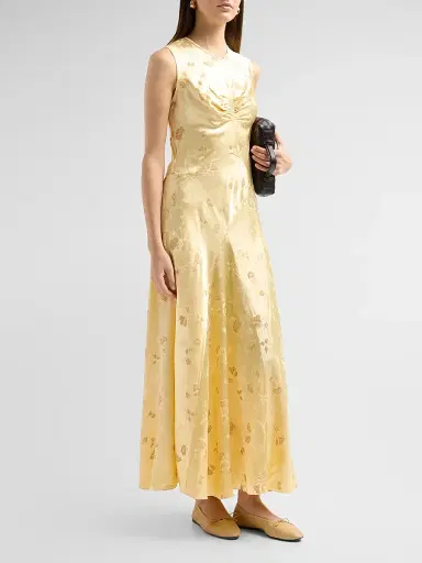 DÔEN Women's Ginette Ruched Floral Jacquard Maxi Dress | Thumbnail 4 DÔEN Women's Ginette Ruched Floral Jacquard Maxi Dress | Thumbnail 4