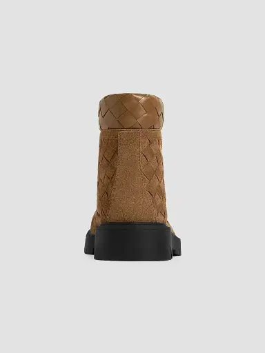 Bottega Veneta Men's Haddock Suede Intrecciato Lace-Up Boots | Thumbnail 3 Bottega Veneta Men's Haddock Suede Intrecciato Lace-Up Boots | Thumbnail 3