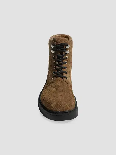 Bottega Veneta Men's Haddock Suede Intrecciato Lace-Up Boots | Thumbnail 4 Bottega Veneta Men's Haddock Suede Intrecciato Lace-Up Boots | Thumbnail 4