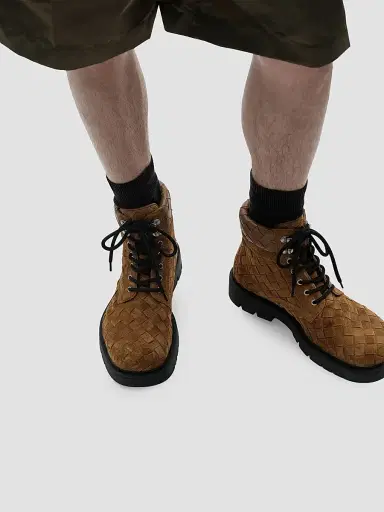Bottega Veneta Men's Haddock Suede Intrecciato Lace-Up Boots | Thumbnail 5 Bottega Veneta Men's Haddock Suede Intrecciato Lace-Up Boots | Thumbnail 5