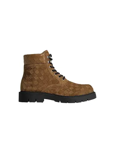 Bottega Veneta Men's Haddock Suede Intrecciato Lace-Up Boots | Thumbnail 1 Bottega Veneta Men's Haddock Suede Intrecciato Lace-Up Boots | Thumbnail 1