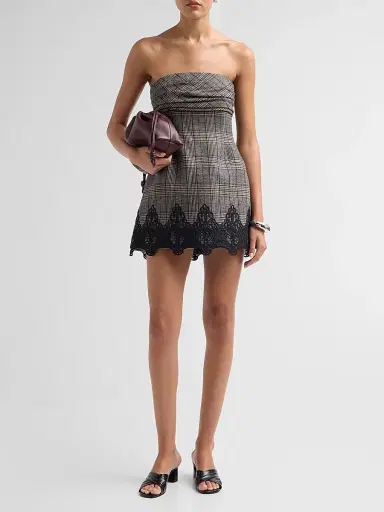 Cara Cara Women's Ina Lace-Trim Glen Plaid Strapless Mini Dress | Thumbnail 2 Cara Cara Women's Ina Lace-Trim Glen Plaid Strapless Mini Dress | Thumbnail 2