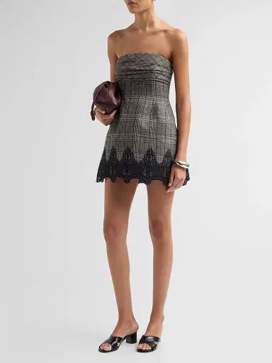 Cara Cara Women's Ina Lace-Trim Glen Plaid Strapless Mini Dress | Thumbnail 4 Cara Cara Women's Ina Lace-Trim Glen Plaid Strapless Mini Dress | Thumbnail 4