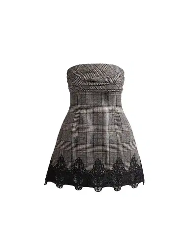 Cara Cara Women's Ina Lace-Trim Glen Plaid Strapless Mini Dress | Thumbnail 1 Cara Cara Women's Ina Lace-Trim Glen Plaid Strapless Mini Dress | Thumbnail 1