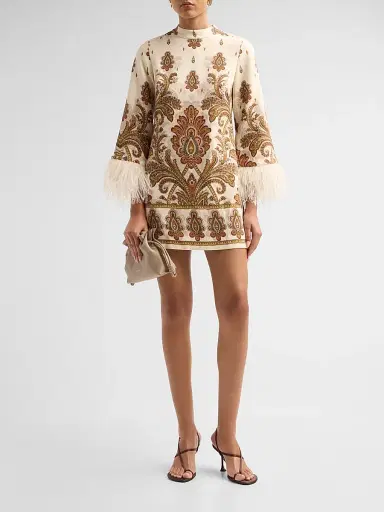 Cara Cara Women's Vida Paisley Feather Cuff Shift Mini Dress | Thumbnail 2 Cara Cara Women's Vida Paisley Feather Cuff Shift Mini Dress | Thumbnail 2