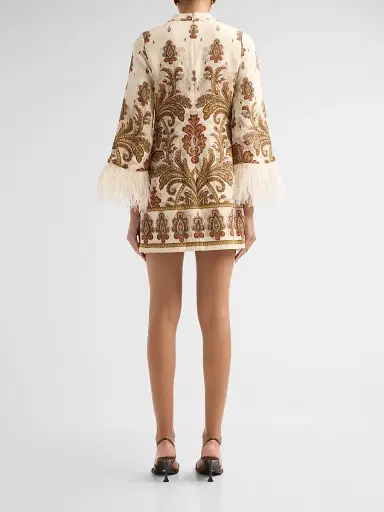 Cara Cara Women's Vida Paisley Feather Cuff Shift Mini Dress | Thumbnail 3 Cara Cara Women's Vida Paisley Feather Cuff Shift Mini Dress | Thumbnail 3