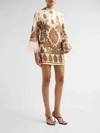 Cara Cara Women's Vida Paisley Feather Cuff Shift Mini Dress | Thumbnail 4 Cara Cara Women's Vida Paisley Feather Cuff Shift Mini Dress | Thumbnail 4
