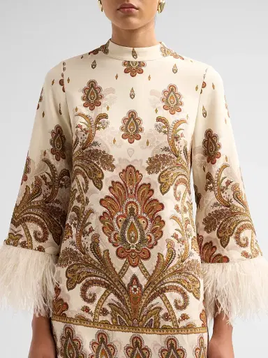 Cara Cara Women's Vida Paisley Feather Cuff Shift Mini Dress | Thumbnail 5 Cara Cara Women's Vida Paisley Feather Cuff Shift Mini Dress | Thumbnail 5