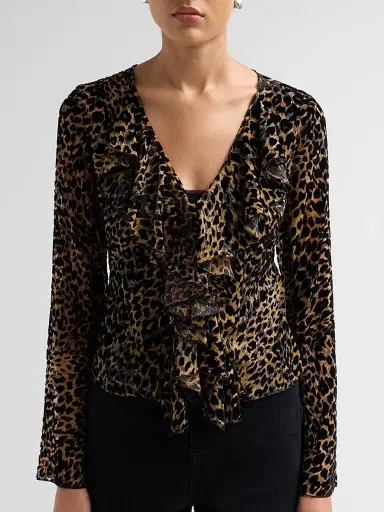 Ronny Kobo Women's Marian Leopard-Print Ruffled Top | Thumbnail 5 Ronny Kobo Women's Marian Leopard-Print Ruffled Top | Thumbnail 5