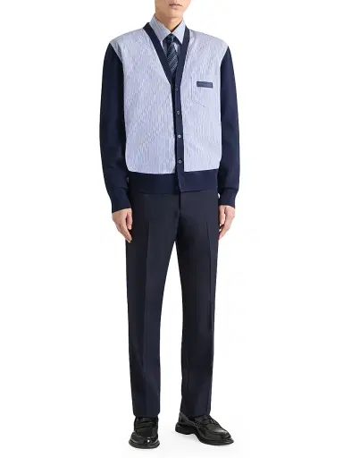 Givenchy Men's Striped Cardigan in Cotton with Gros Grain Detail | Thumbnail 2 Givenchy Men's Striped Cardigan in Cotton with Gros Grain Detail | Thumbnail 2