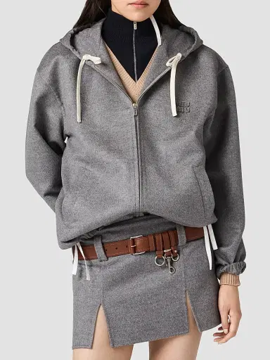 Miu Miu Women's Double Cashmere and Wool Hoodie Jacket | Thumbnail 3 Miu Miu Women's Double Cashmere and Wool Hoodie Jacket | Thumbnail 3